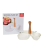 iShopping - Easy Shop 3 Partition Ceramic Dish With Wooden Handling White