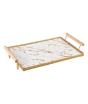 iShopping - Easy Shop Frame Glass Serving Tray With Golden Metal Handle-White