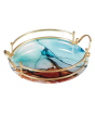 iShopping - Easy Shop Fringe Frame Round Glass Serving Tray With Golden Metal Handle