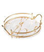 iShopping - Easy Shop Fringe Frame Round Glass Serving Tray With Golden Metal Handle