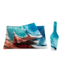 iShopping - Easy Shop Gold Impression Glass Serving Cake Plate Set - 8 Pieces-Blue