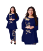 iShopping - ZamZam Embroidery Linen Suit For Women - 2PC-Blue
