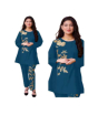 iShopping - ZamZam Embroidery Linen Suit For Women - 2PC-Aqua Blue