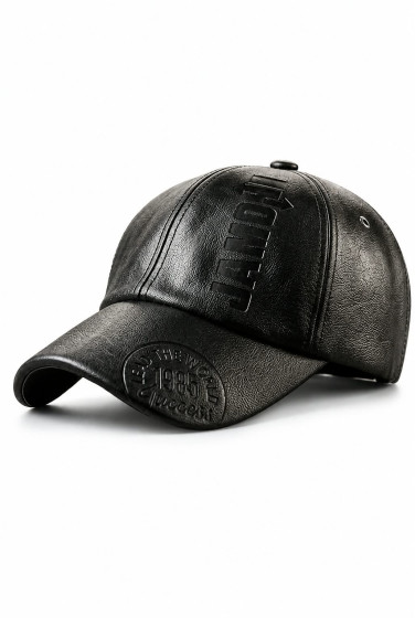 iShopping - Stylish Casual Baseball Black Leather Cap for Men