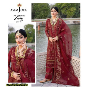 ASIMJOFA Embroidered Unstitched Lawn - 3 Pcs 