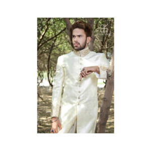 Elegance Republic Jamawar Sherwani White Lilac (1056)