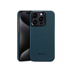Pitaka Aramid Fiber Fusion MagEZ Case For iPhone 15 Pro - Black/Blue Twill Pitaka Aramid Fiber Fusion MagEZ Case For iPhone 15 Pro - Black/Blue Twill