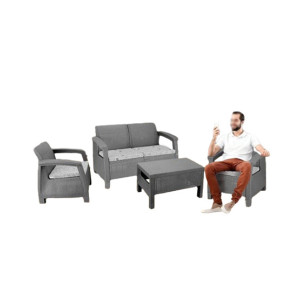 Boss Newly Designed Rattan Allegra Plastic Sofa Set with Printed Cushions Boss Newly Designed Rattan Allegra Plastic Sofa Set with Printed Cushions