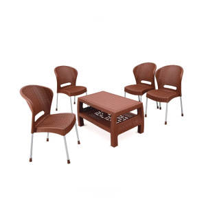 Boss Outdoor Dinning 4 Chairs & Table Brown Boss Outdoor Dinning 4 Chairs & Table Brown