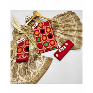 Brands Inn Linen Embroidery 3 Piece Suit Red Brands Inn Linen Embroidery 3 Piece Suit Red