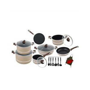 Domestic Non Stick Jumbo Cookware Gift Set Beige - 21 Pieces Domestic Non Stick Jumbo Cookware Gift Set Beige - 21 Pieces