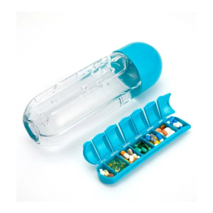 Easy Shop 2 in 1 Water Bottle And Pill Organizer Blue Easy Shop 2 in 1 Water Bottle And Pill Organizer Blue
