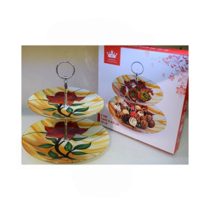 Easy Shop 2 Tier Glass Cake Stand Yellow Easy Shop 2 Tier Glass Cake Stand Yellow