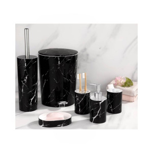 Easy Shop Classic Printed Washroom Set Black - 6 Pcs Easy Shop Classic Printed Washroom Set Black - 6 Pcs