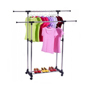 Easy Shop Double Pole Cloth Hanging Rack With Shoe Stand Easy Shop Double Pole Cloth Hanging Rack With Shoe Stand