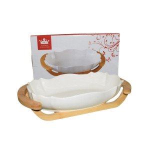 Easy Shop Solecasa Serving Dish With Wooden Stand Easy Shop Solecasa Serving Dish With Wooden Stand