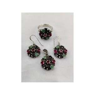 Gilgit Bazaar Multi Stone Silver Set (11) Gilgit Bazaar Multi Stone Silver Set (11)