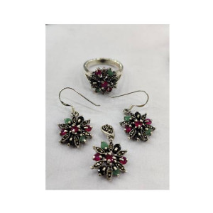 Gilgit Bazaar Multi Stone Silver Set (13) Gilgit Bazaar Multi Stone Silver Set (13)