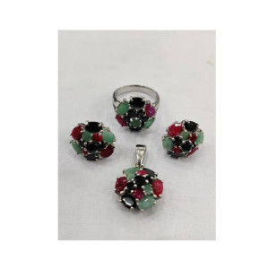 Gilgit Bazaar Multi Stone Silver Set (14) Gilgit Bazaar Multi Stone Silver Set (14)