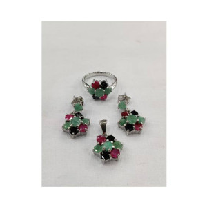 Gilgit Bazaar Multi Stone Silver Set (16) Gilgit Bazaar Multi Stone Silver Set (16)