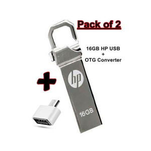 HP 16GB USB Drive Metal + OTG Converter Pack of 2