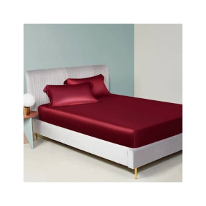 Maguari Silk Fitted Single Bed Sheet With Pillow Covers Maroon Maguari Silk Fitted Single Bed Sheet With Pillow Covers Maroon