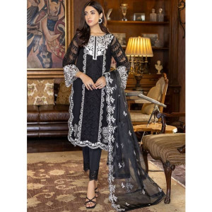 Azure Mystique Noir Organza Festive Unstitched 3 Piece Suit Black (MNAS91) Azure Mystique Noir Organza Festive Unstitched 3 Piece Suit Black (MNAS91)