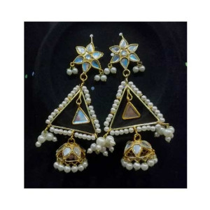 Shaz Jewels Triangular kundan Earrings Golden Shaz Jewels Triangular kundan Earrings Golden