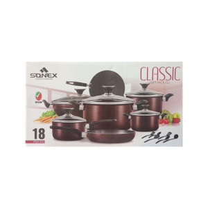 Sonex Classic Nonstick Cookware Gift Set Maroon - 18 Pcs Sonex Classic Nonstick Cookware Gift Set Maroon - 18 Pcs