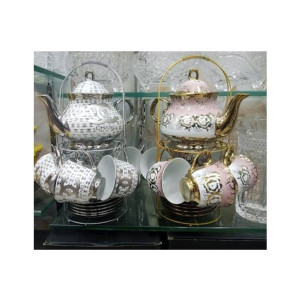 Easy Shop 13 Pieces Tea Set with Metal Stand Easy Shop 13 Pieces Tea Set with Metal Stand