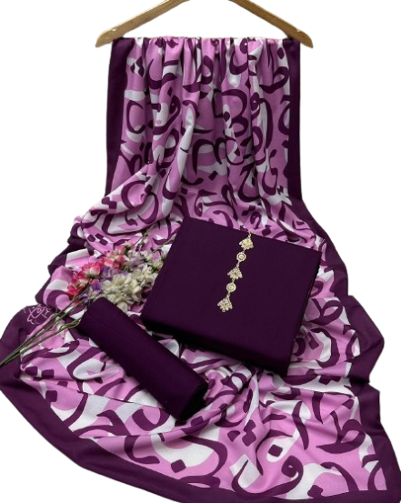 iShopping - Shah Kamal Fabrics Unstitched Suit For Women 3-Pcs-Purple