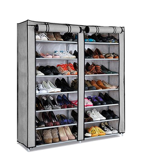 iShopping - Israr Mall Double Door Metal Shoe Rack With Zipped Doors - Grey