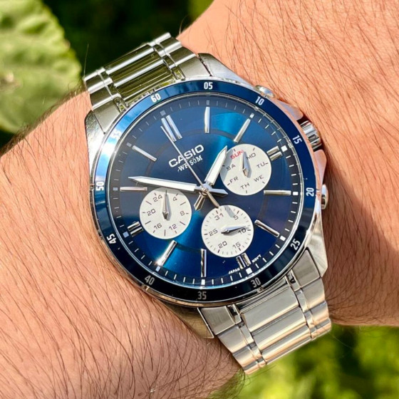 iShopping - Casio Analog Navy Blue Dial Stainless Steel Watch For Men (MTP-1374D-2A3)