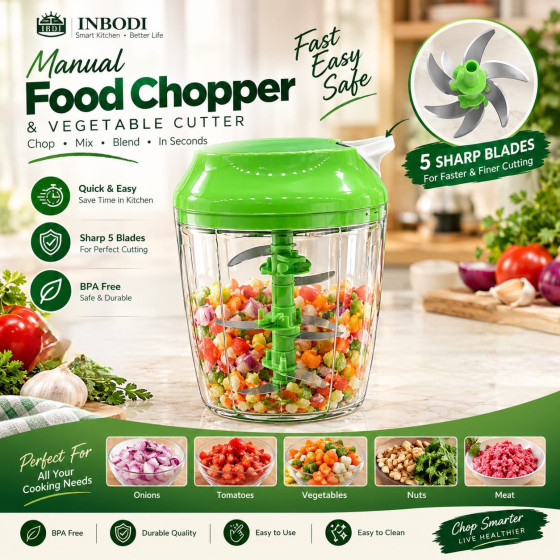 iShopping - Manual Food Processor Chopper with Five Blade - 900ml