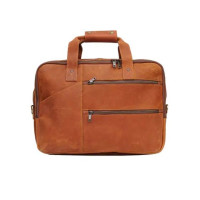 Pious Genuine Leather Laptop Bag - Tan