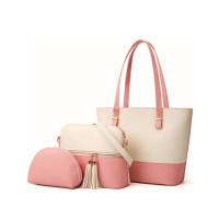 Jazzy Stylish Shoulder Hand Bag Pink and White - 3 Piece