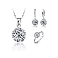 EvaEsh 925 Silver Stamped Necklace Earrings Ring Jewelry Set