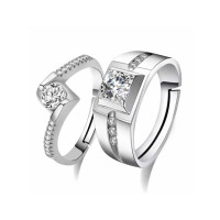 EvaEsh Adjustable Silver Couple Promise Rings