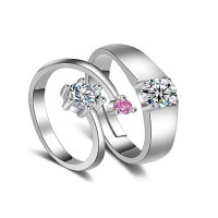 EvaEsh Silver Adjustable Women Promise Couple Rings