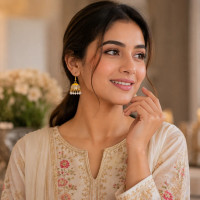 House Of Nar Gulnaar Meena Jhumka Stonework & Pearl Drop Jhumka