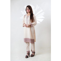 HBH Embroidered Beige Kurti