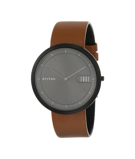 iShopping - Titan Edge Zen Analog Men's Leather Watch - Brown (1779NL01)
