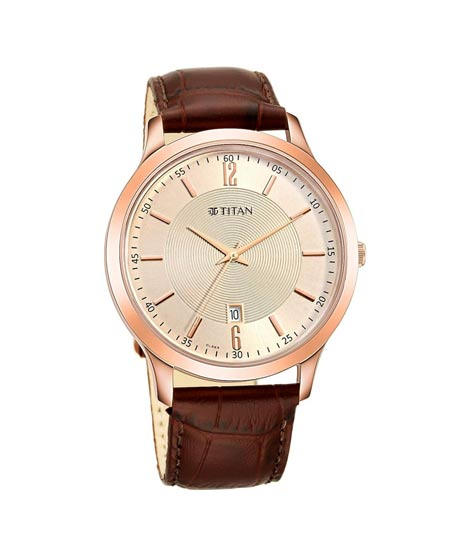 iShopping - Titan Analog Men's Leather Watch - Brown (1825WL02)