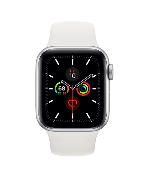 iShopping - Apple Watch Series 5 44mm Silver Aluminum Case with White Sport Band - GPS (MWVD2LL/A)