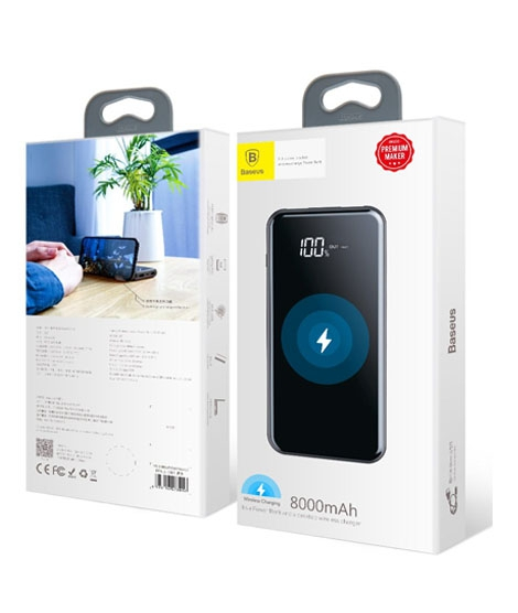 iShopping - Baseus 8000mAh Full Screen Wireless Charging Power Bank Black