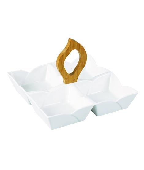 iShopping - Easy Shop 4 Partition Serving Dish with Bamboo Handle (1187)