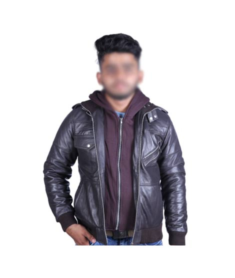 iShopping - Toor Traders Biker Leather Jacket With Removable Hood For Men-Brown-XXL 