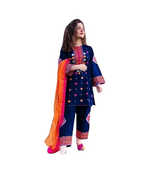 iShopping - RG Shop 2 PC Embroidery Shirt &amp;amp; Trouser for Women.-Blue