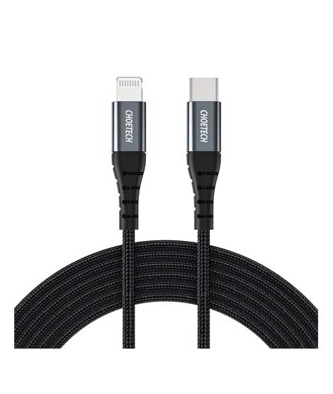 iShopping - Choetech 2m Nylon Braided USB C To Lightning Cable Black (IP0041)