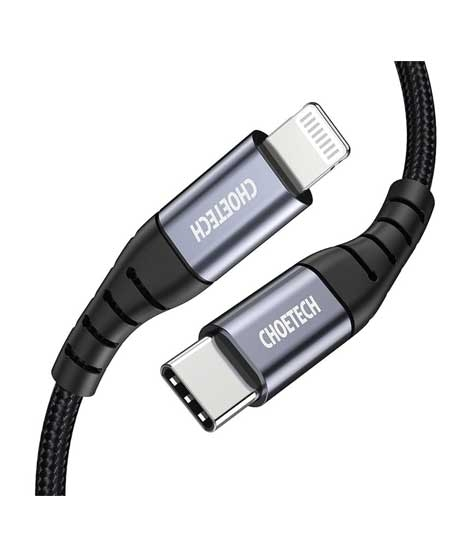 iShopping - Choetech 3m Nylon Braided USB C To Lightning Cable Black (IP0042)